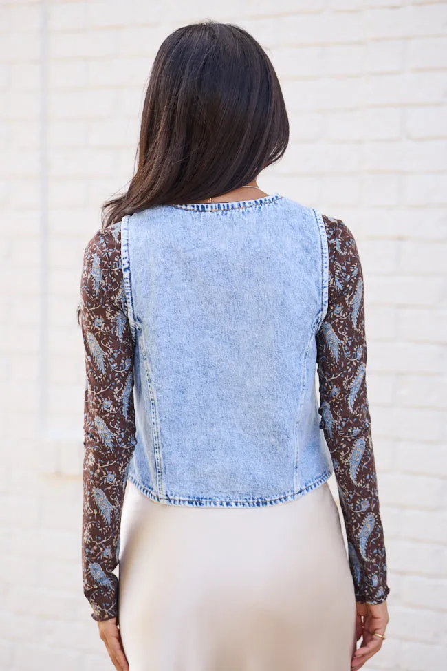 Demi Acid Washed Denim Front Tie Vest All Day Fit