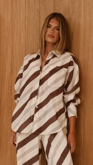 Torrey Button Up Long Sleeve Shirt - Cream/Cacao lightweight pants LowBulkFabric