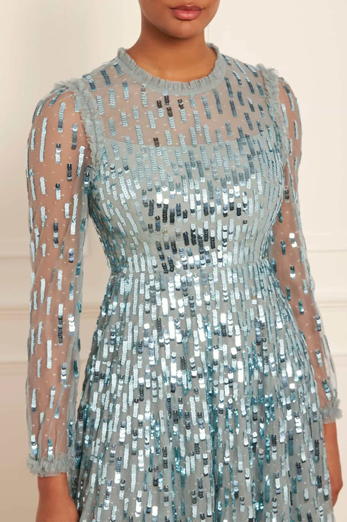 Fit Mood Interchangeable-Detail Sequin Dash Long Sleeve Ankle Gown