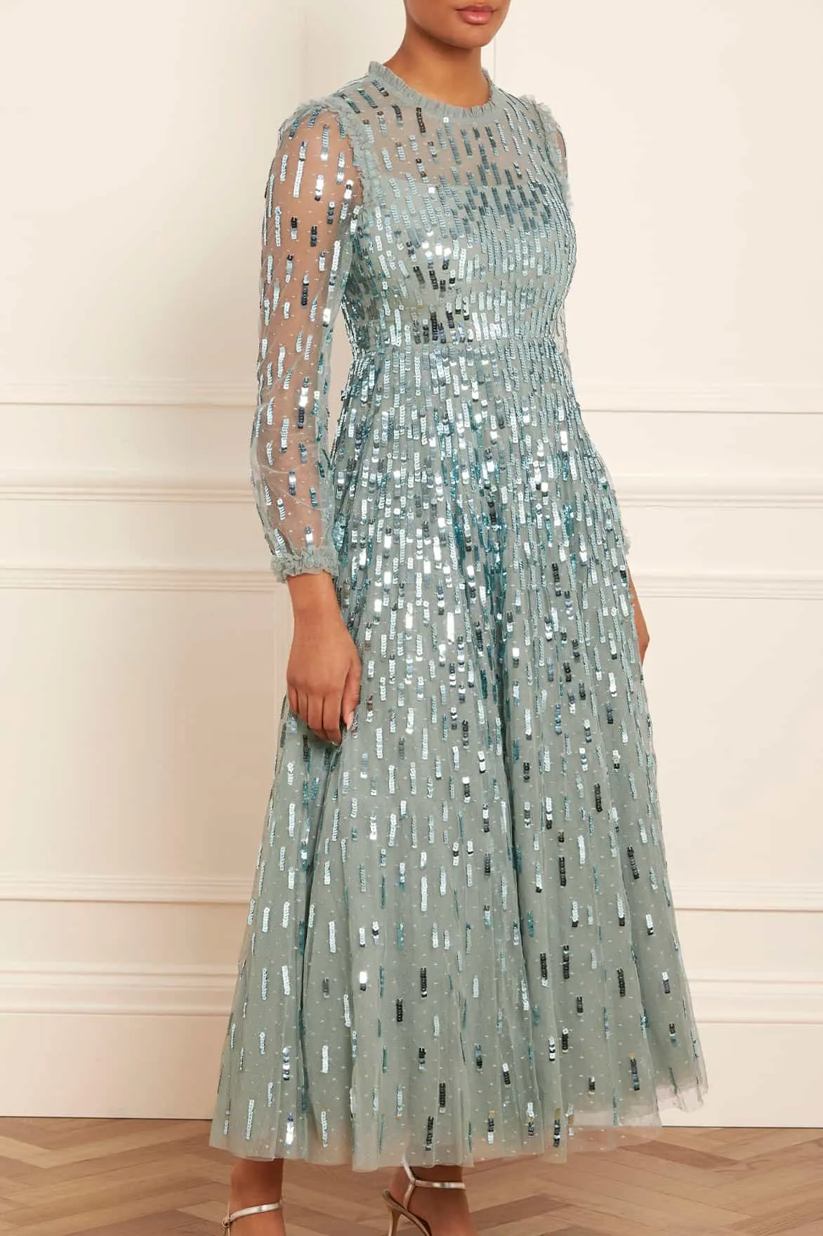 Sequin Dash Long Sleeve Ankle Gown Feminine Details