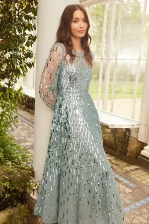 Sequin Dash Long Sleeve Ankle Gown Body Confidence Cool Palette