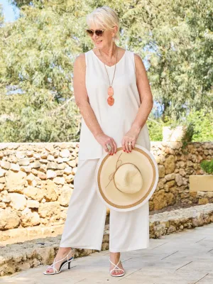 Romi Viscose/Linen Draw String Trouser - Off White All-day Flex