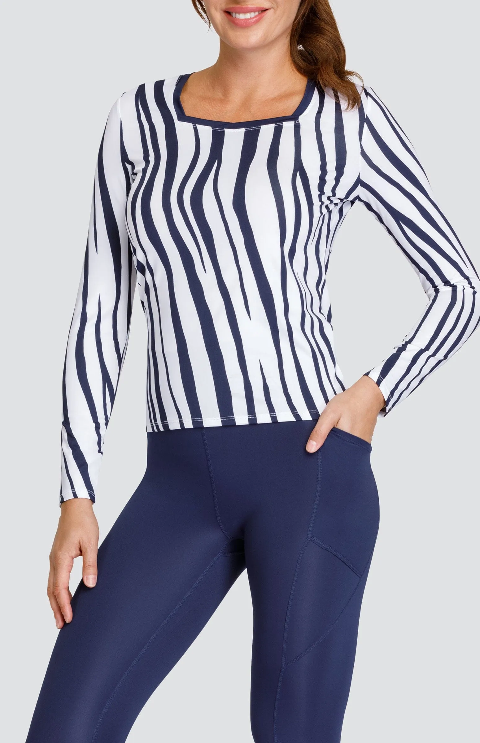 Greenwich Top - Zebra Stripes - FINAL SALE Ruffled edges Quick Dry Fit