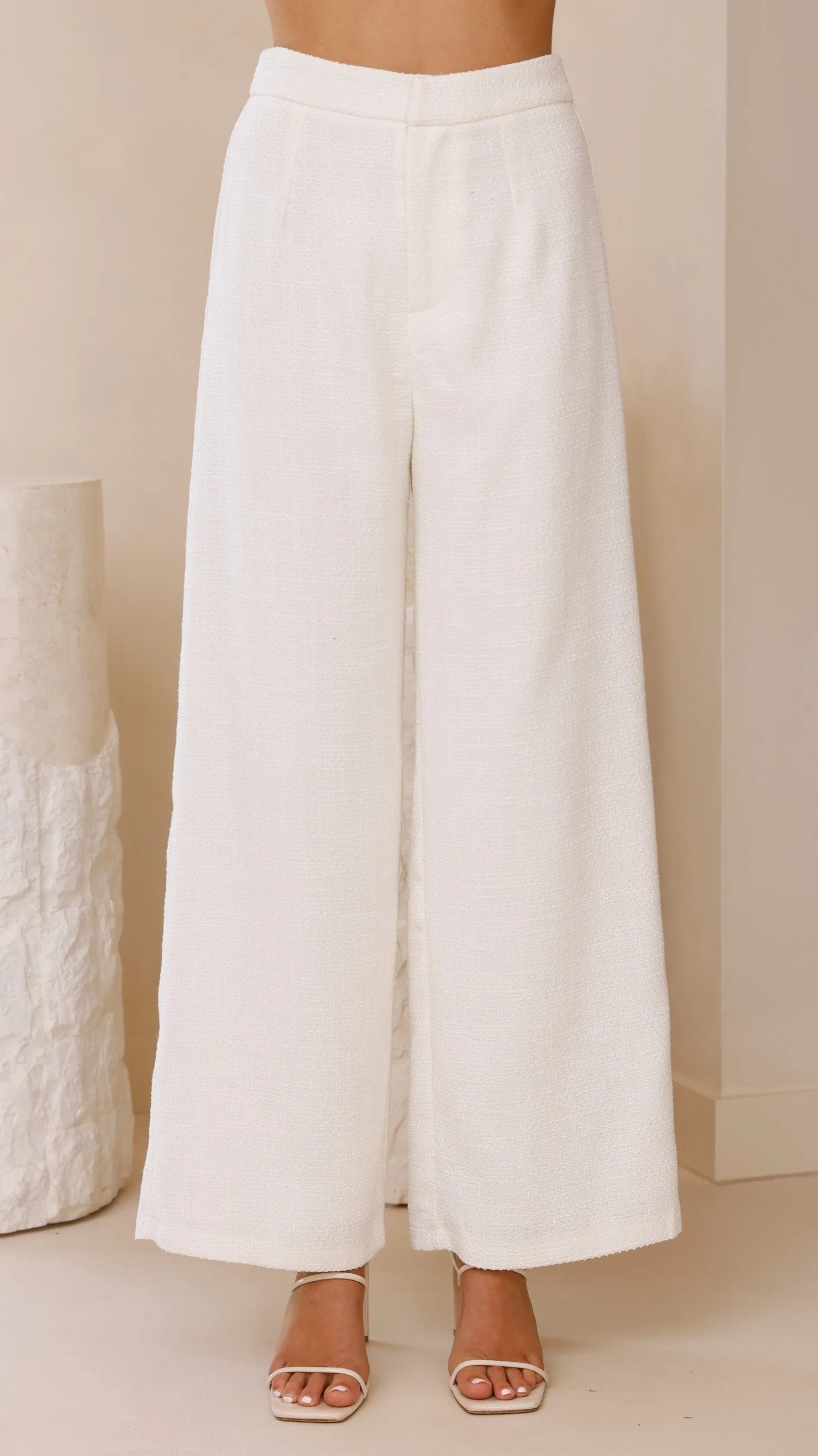 Karrina Tweed Button Up Vest and Pants Set - White Metro Edge