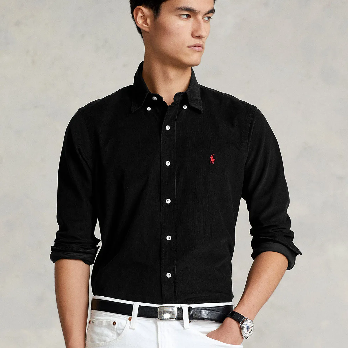Airflow Mesh Panels Pastel color Polo Ralph Lauren - Slim Fit Corduroy Shirt in Black