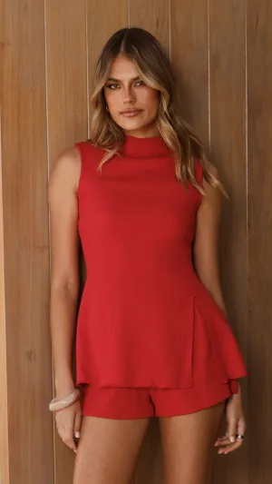 Gigi High Neck Top - Red Eco-Friendly Material