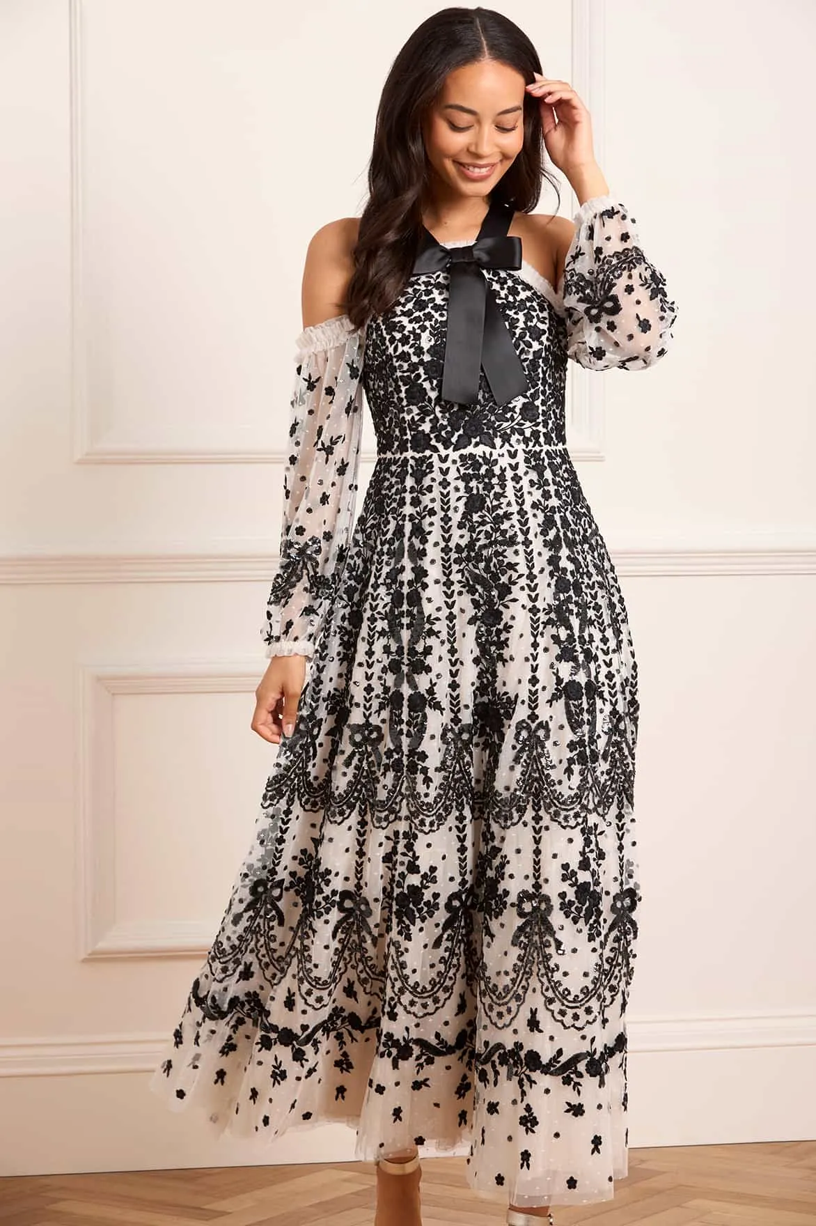 Dew Glow Soft Appearance Adeline Off-Shoulder Ankle Gown
