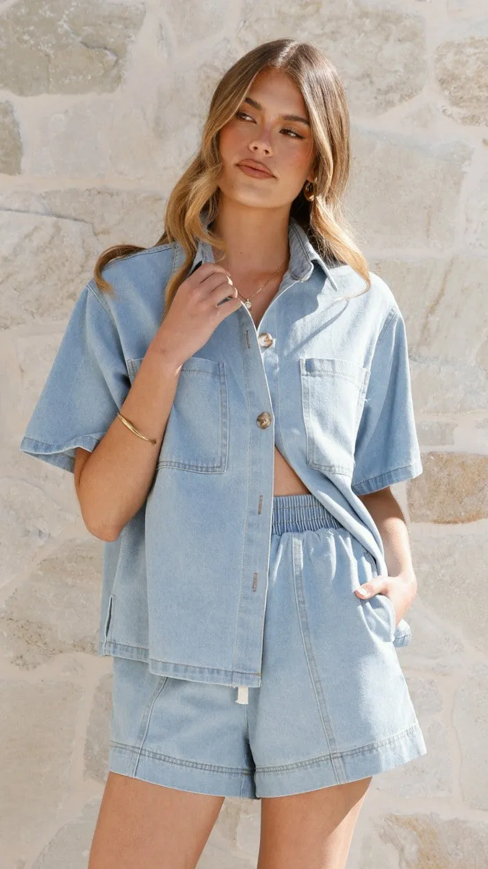 Adia Top and Shorts Set - Light Blue Denim Clear Mind