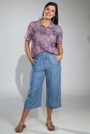 Printed design Sport Flex Mid Calf Pants | LIGHT INDIGO | 6636C1