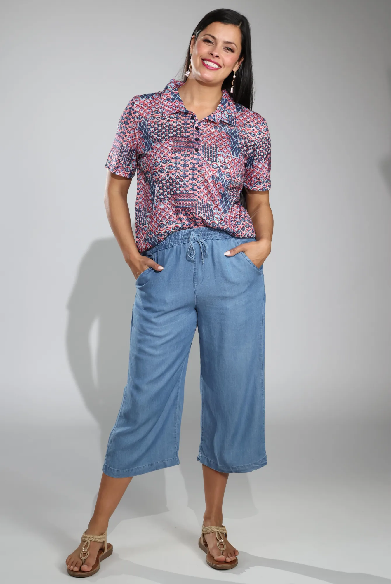 Printed design Sport Flex Mid Calf Pants | LIGHT INDIGO | 6636C1