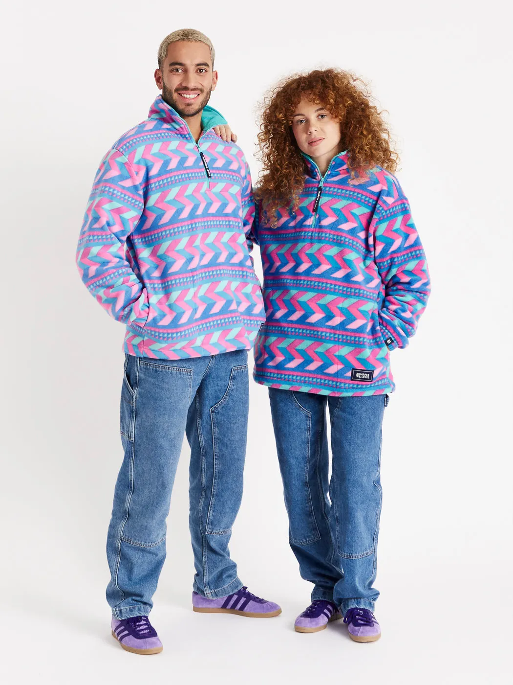 Night Outwear PreShrunk Material Alba Retro Pattern 1/4 Zip Fleece