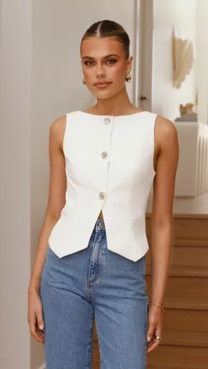 Rain Fit Teacher Chic Alexis Button Up Vest - White