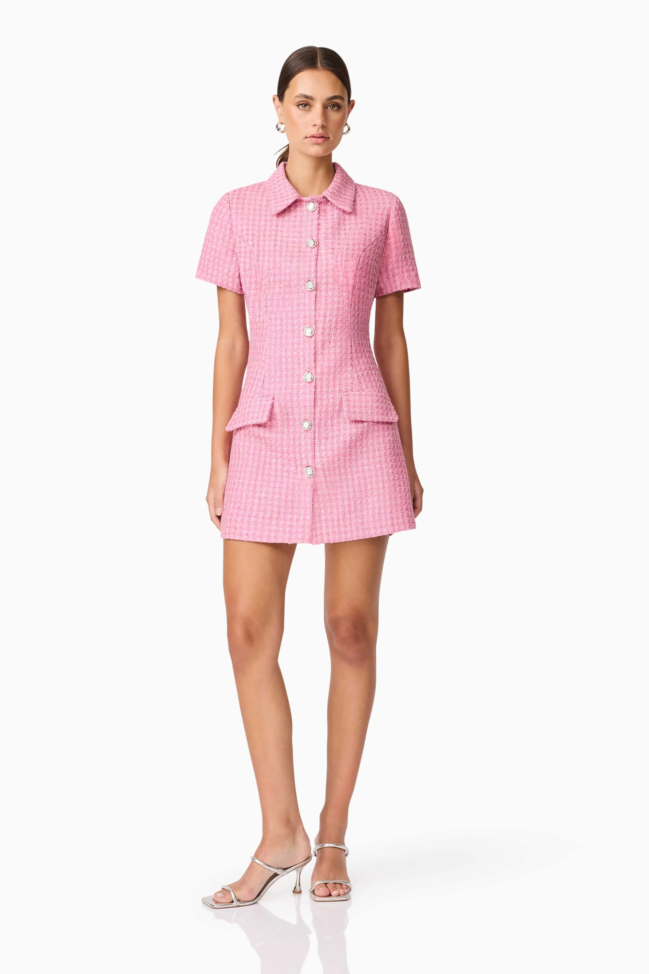 Alia Short Sleeve Mini Dress in Pink Perfectly Crafted Versatile dress for layering