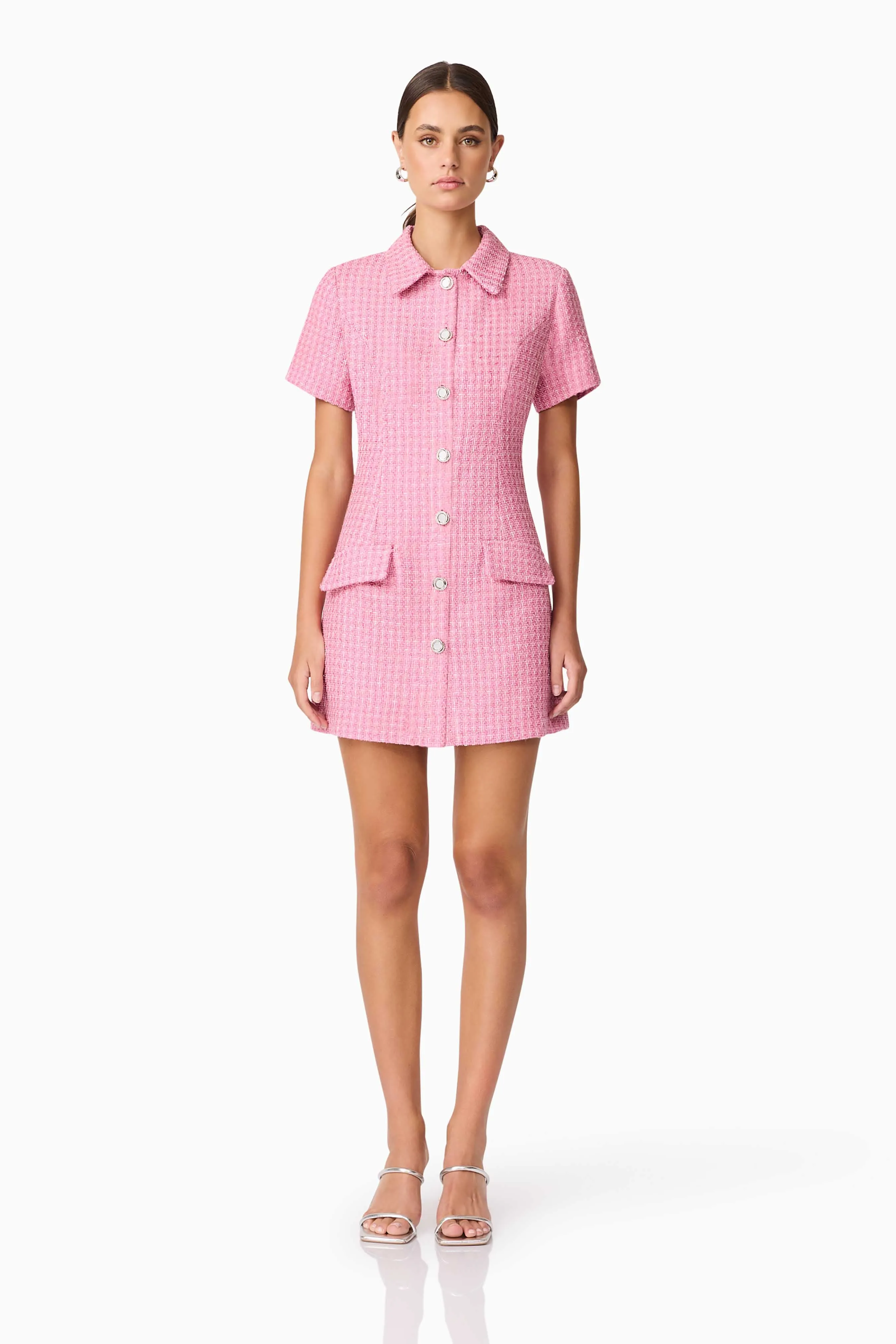 Feminine Mood Alia Short Sleeve Mini Dress in Pink