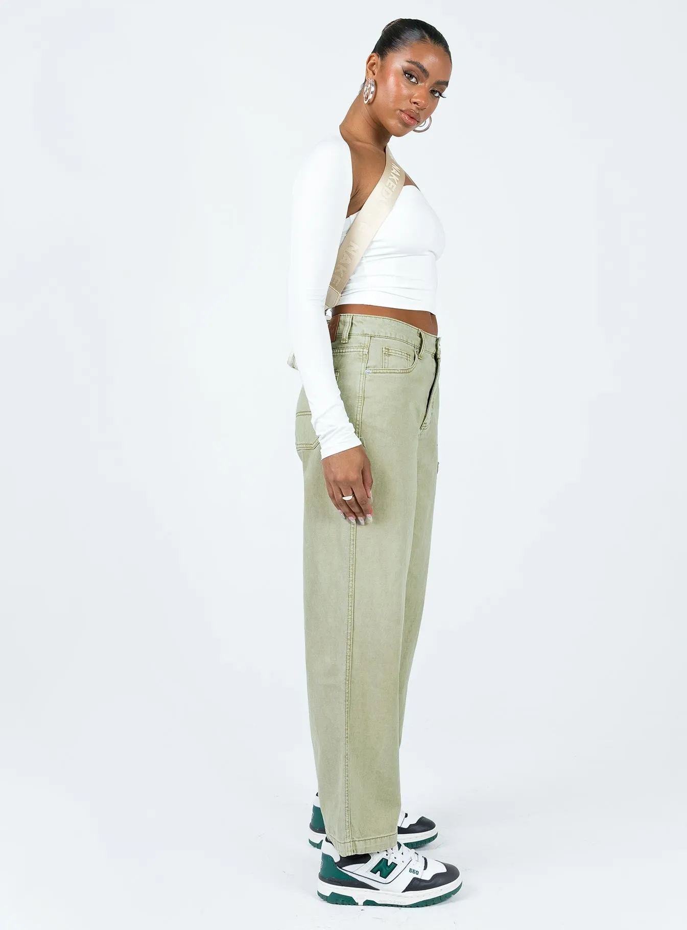 Poseidon Slouch Denim Jean Khaki Mid Rise Fashion Lover Versatile