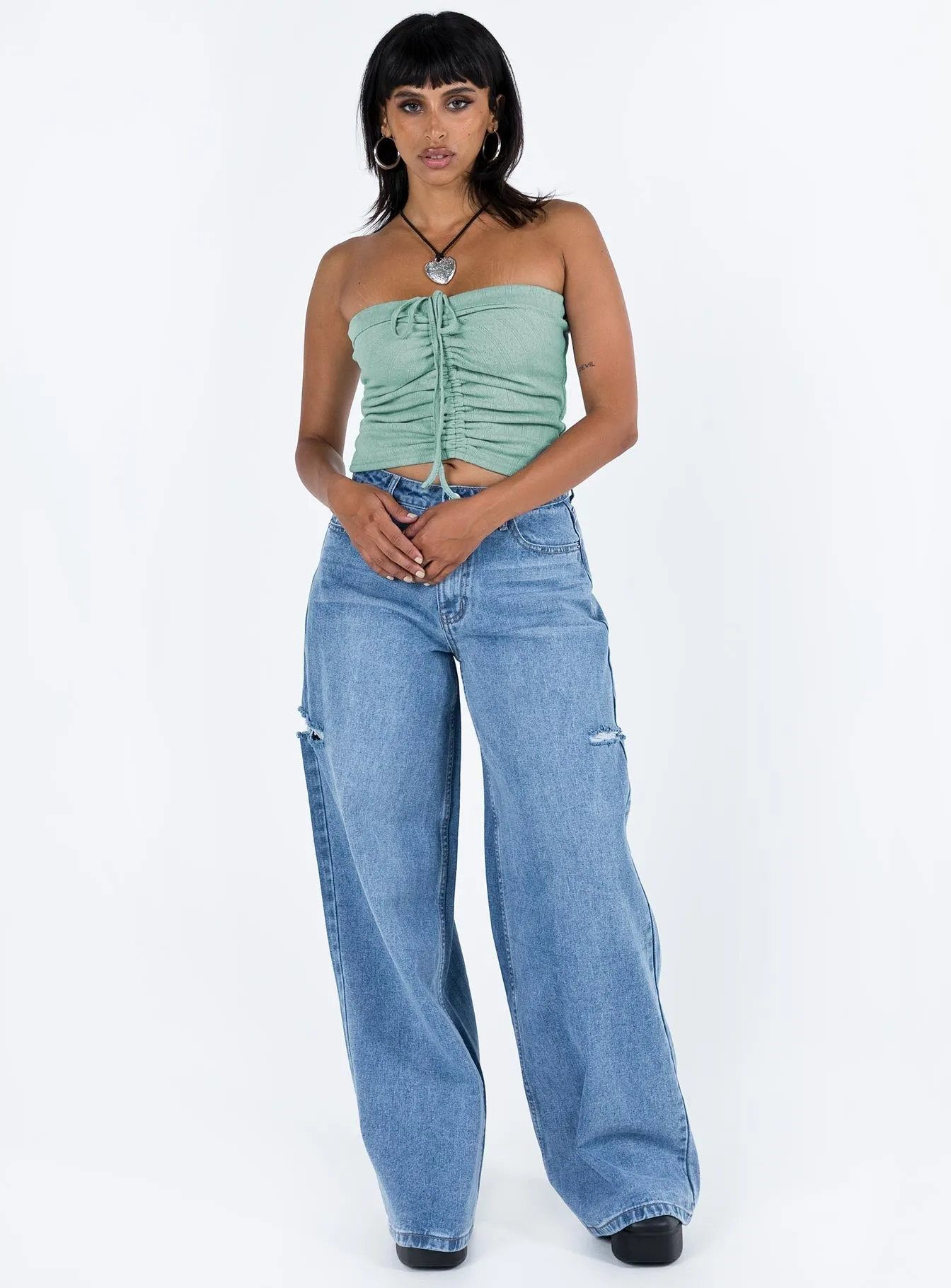 Barrel Leg Construction Travel Ready Teags Jeans Mid Wash Denim