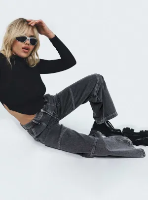 Carlia Mid Rise Jeans Grey Relaxed Aesthetic Active Fit