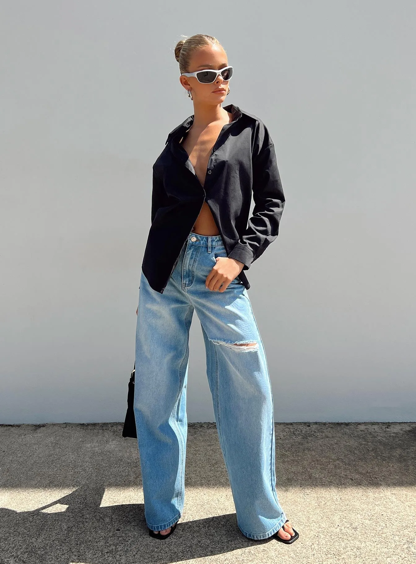 Beale Wide Leg Jeans Mid Wash Denim Outdoor Adventure Stylish Breathable Travel Outfit Brunch Outfit