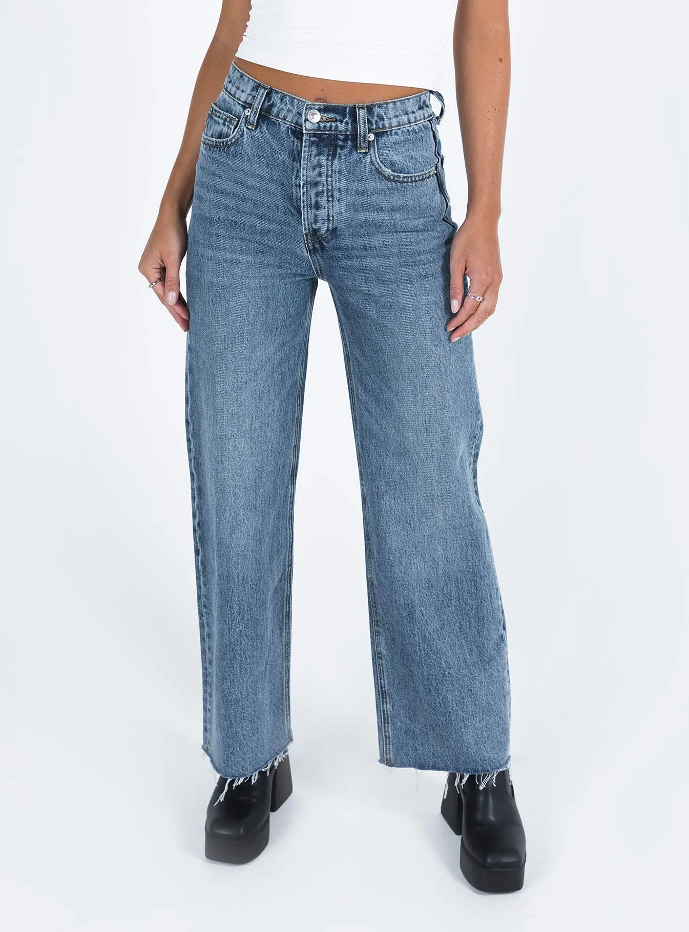 Reliable Basic Fawcett High Rise Straight Leg Jeans Mid Blue Wash