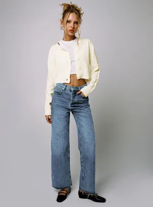 Fawcett High Rise Straight Leg Jeans Mid Blue Wash Textured Loose Luxury