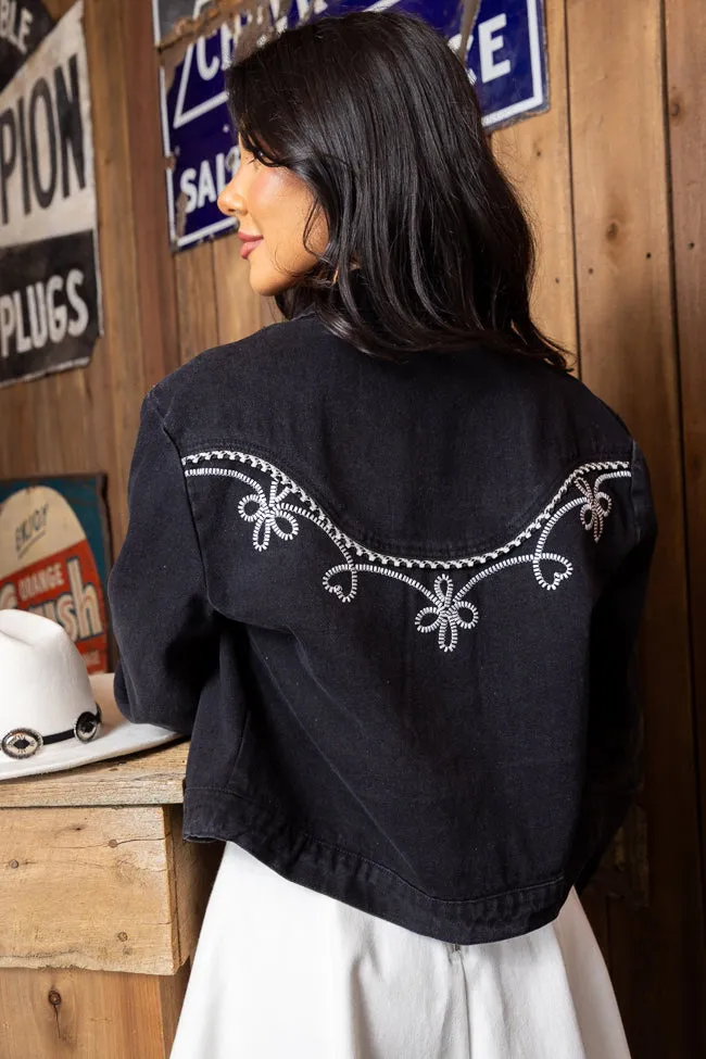 Danielle Black Embroidered Denim Jacket SoftshellTexture Breathable fabric