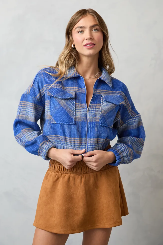 Finley Blue Plaid Jacket SALE Transitional Daily Fit Reinforced Shoulder Padding