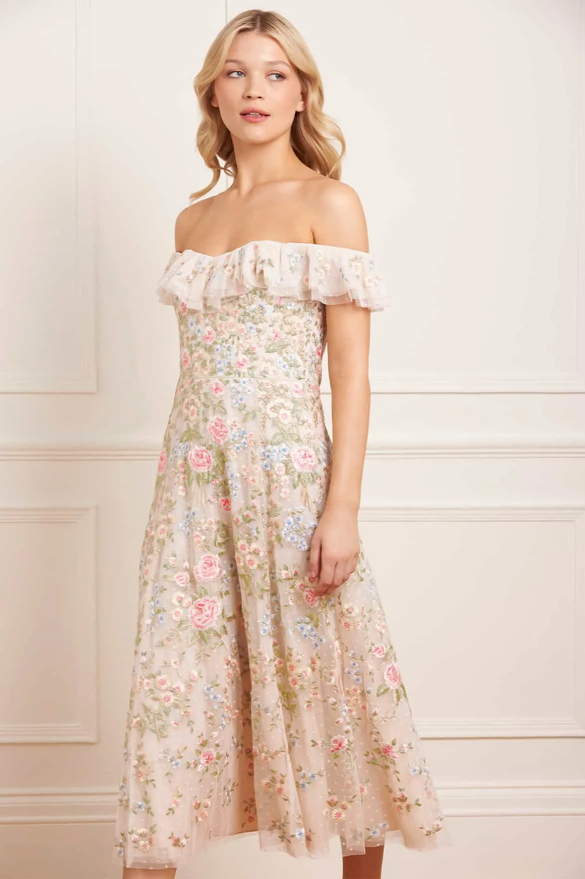 Playful design piece Grace Glow Antoinettes Floral Off-Shoulder Ballerina Dress