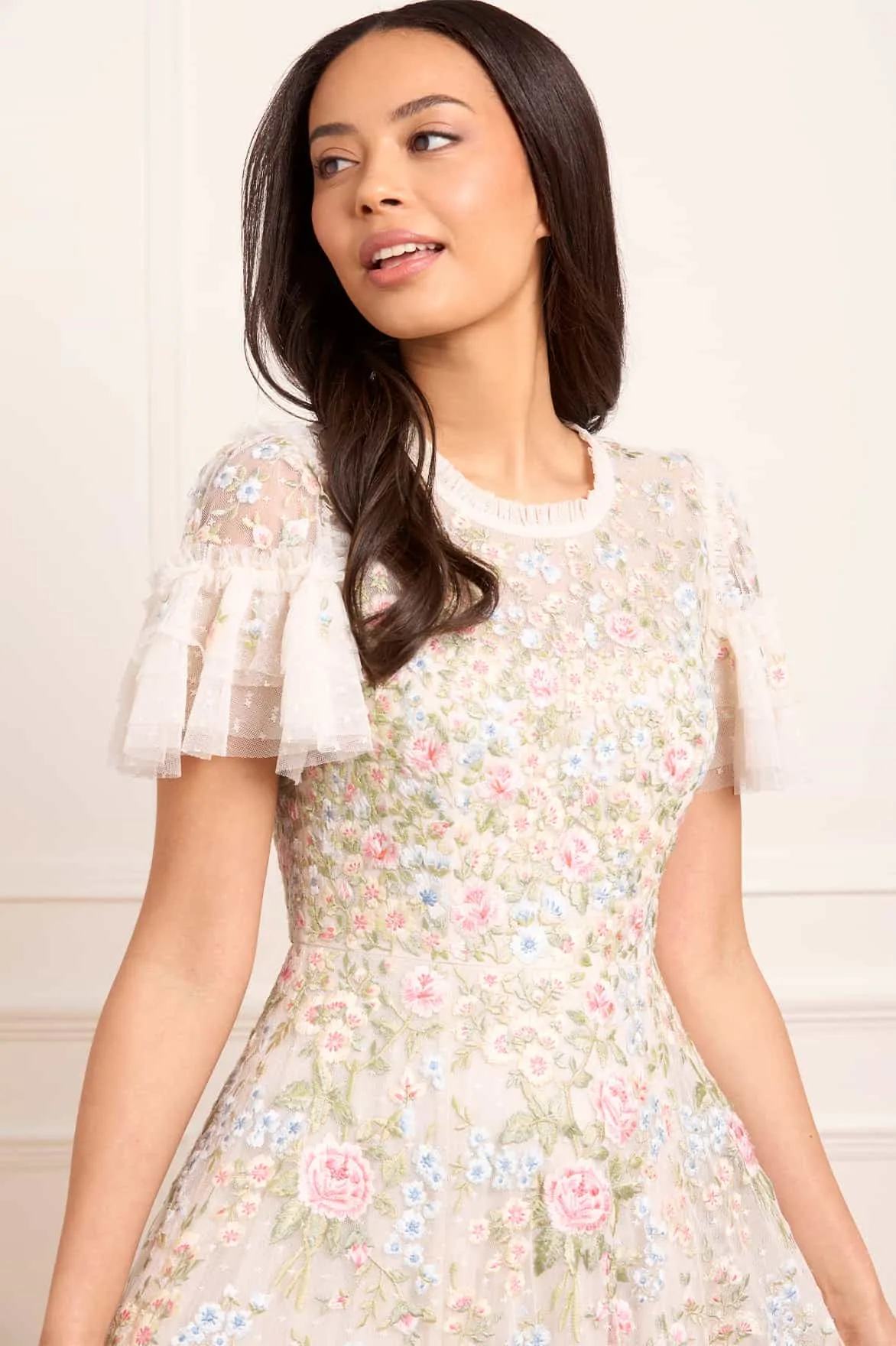 Antoinettes Floral Round Neck Ankle Gown Timeless Energy