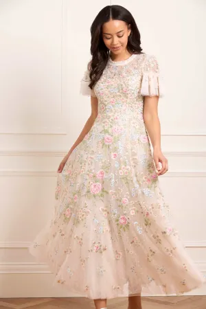 Antoinettes Floral Round Neck Ankle Gown All Inclusive Light Coral