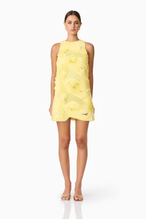 Draped Fabric Youth Charm Asher Mini Shift Dress in Yellow