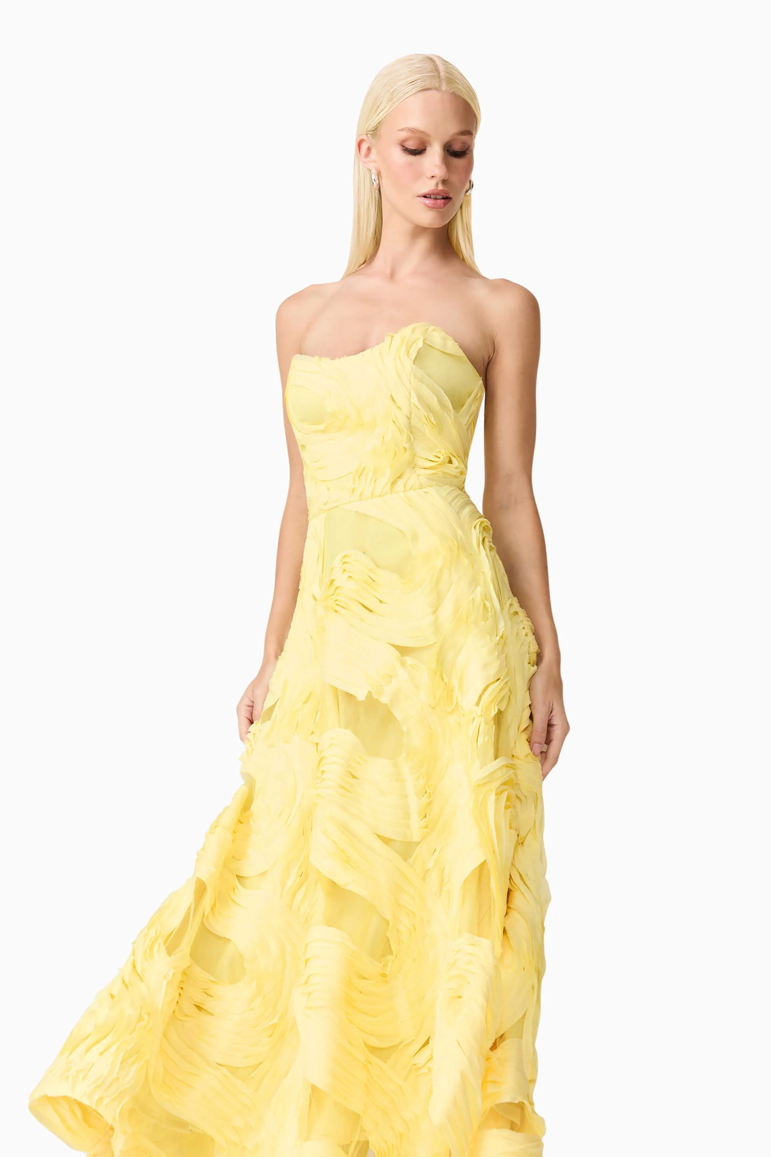 Asher Sweetheart Midi Dress in Yellow Mid layer