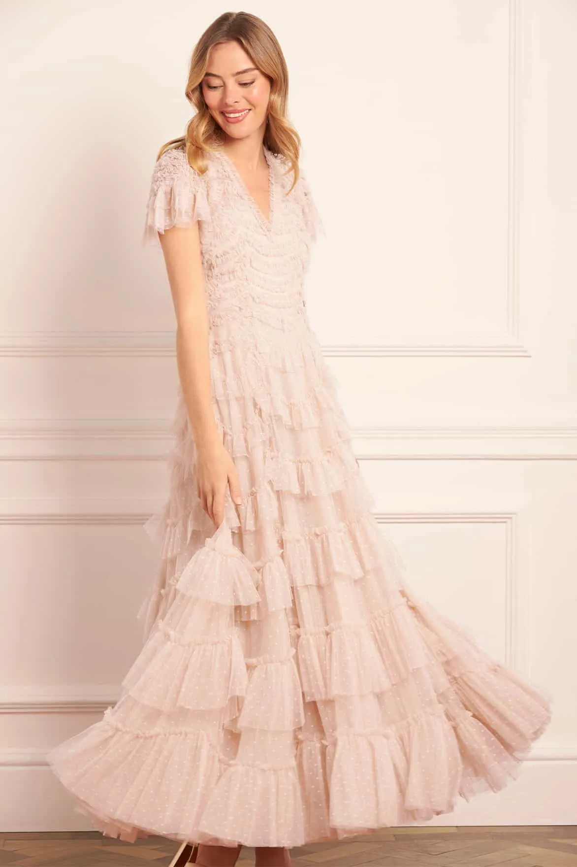 Chic Layering Movement Ready Aviana V-Neck Gown