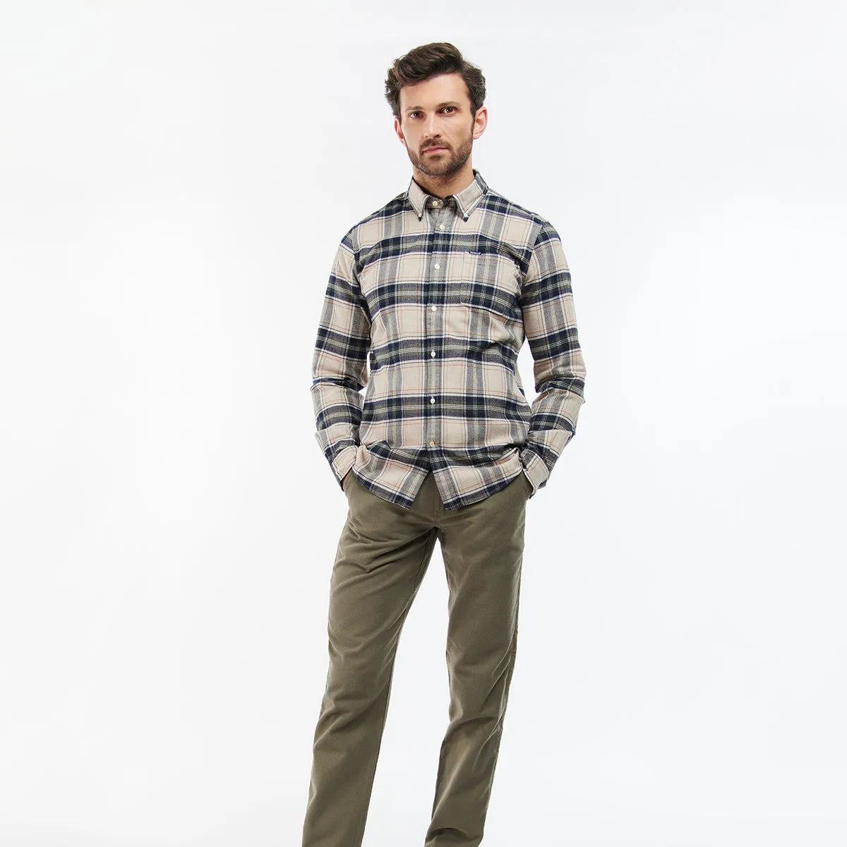 Roomy Design Relaxed Comfort Fit Barbour - Betsom Tailored Fit Shirt in Stone Marl