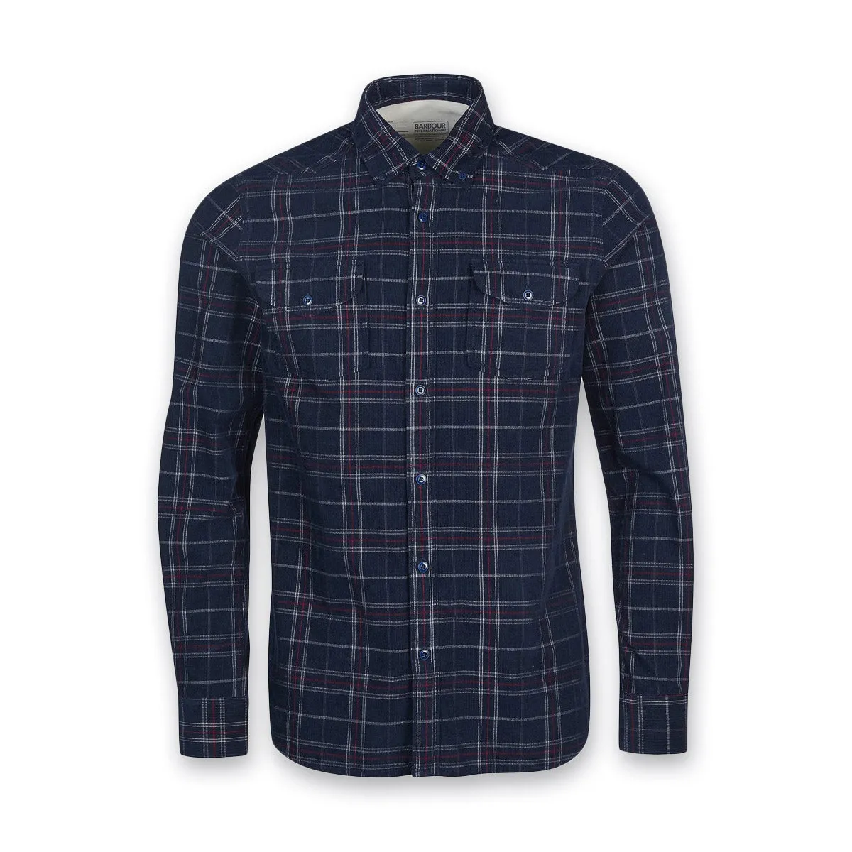 Subtle Embroidery Easy and Relaxed Barbour Intl. - 1857 Cord Check Shirt in Navy