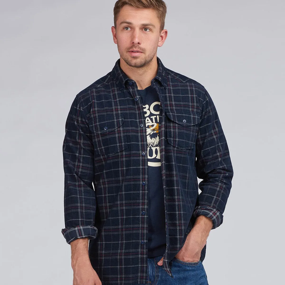 Barbour Intl. - 1857 Cord Check Shirt in Navy Lightweight Layer