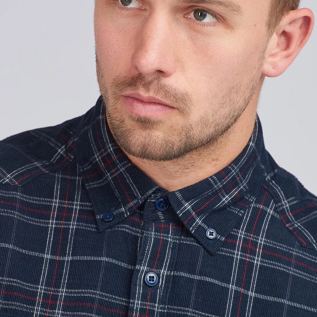 Barbour Intl. - 1857 Cord Check Shirt in Navy Side Vent Design Light and Breezy