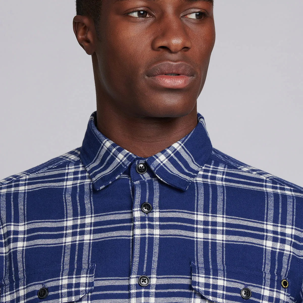 Barbour Intl. - Tailored Fit Bold Check Shirt in Blue Antibacterial Treatment