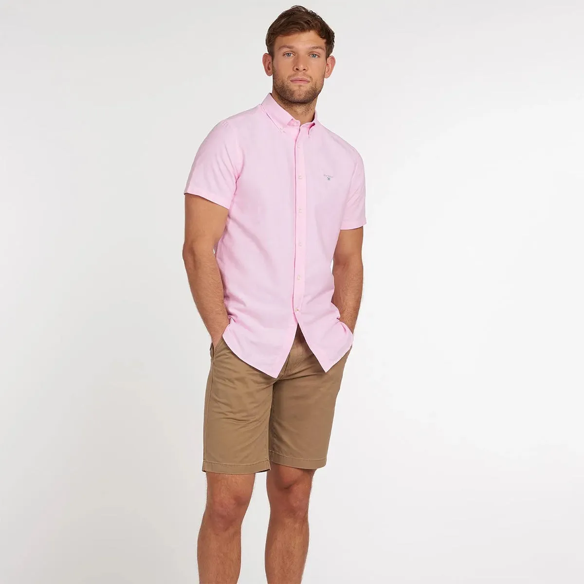 Barbour - Oxford 3 Tailored Fit SS Shirt in Pink Easy and Relaxed Office Casual
