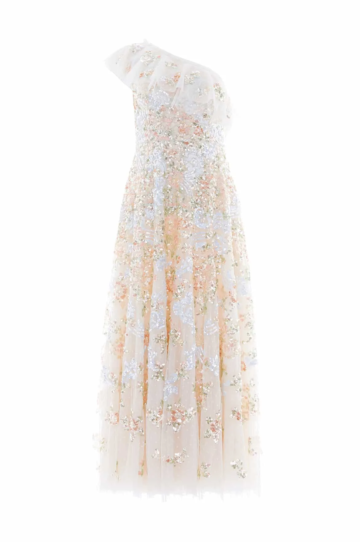 Dreamy Touch Street Flex Baroque Floral One-Shoulder Ankle Gown