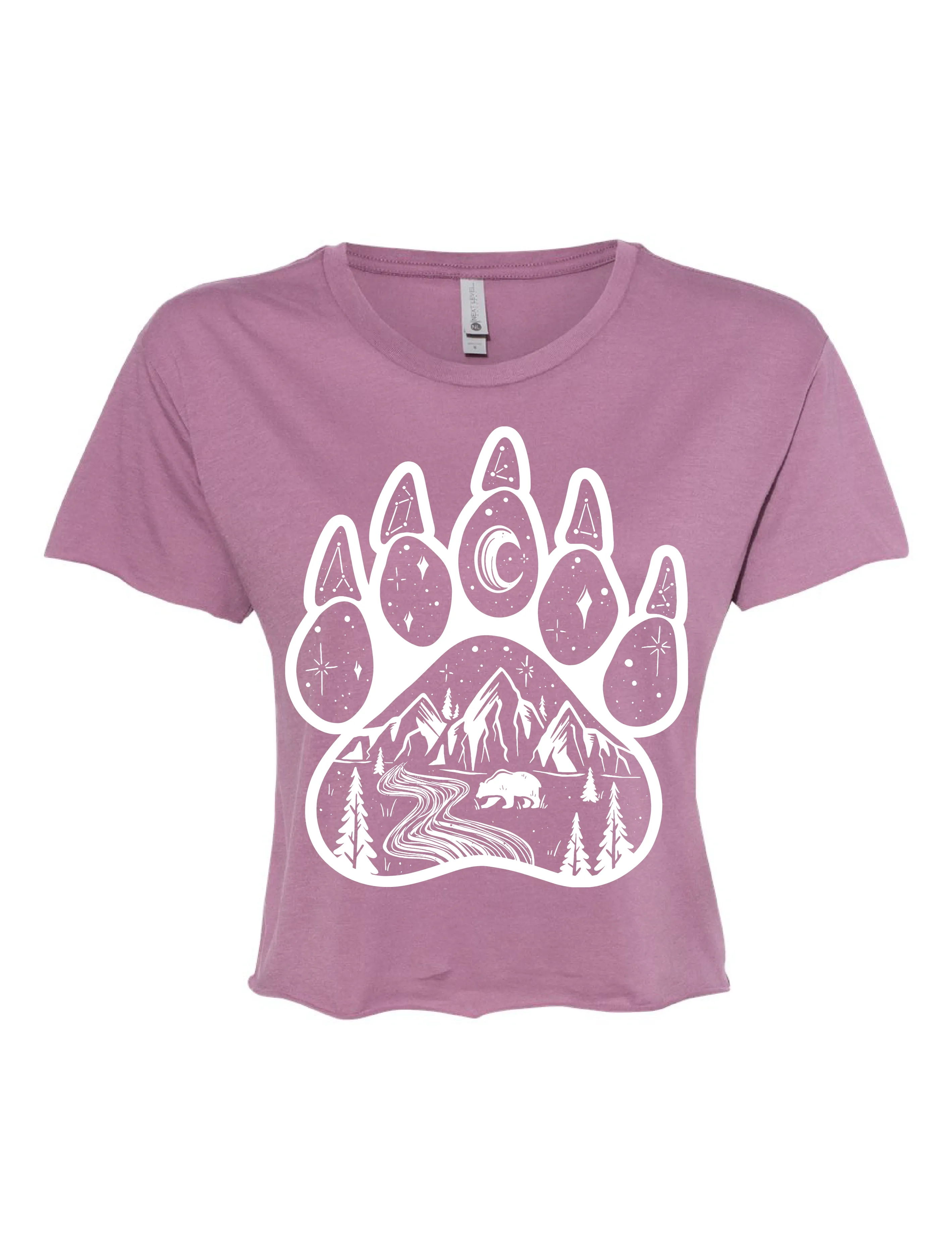 Minimalist Layer Comfort Wear Fit Bear Paw ?? White Ink ?? Cropped T-Shirt