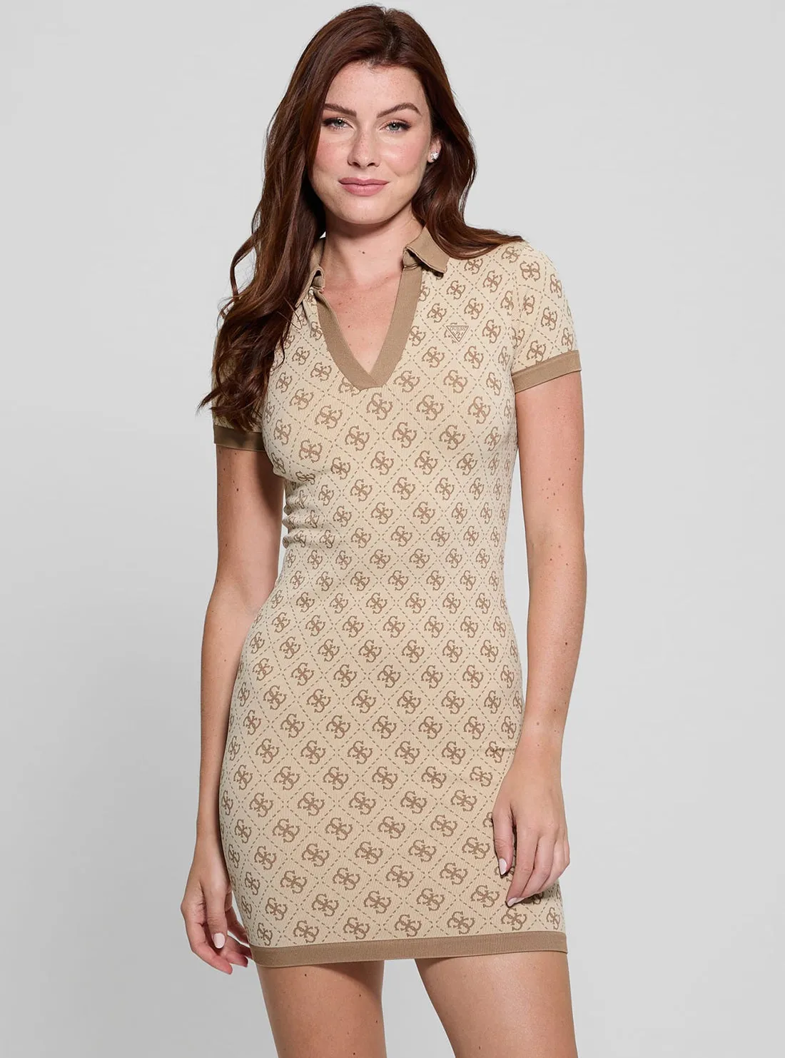 Relaxed and Effortless Texture Mood Beige Logo Rhombus Mini Dress