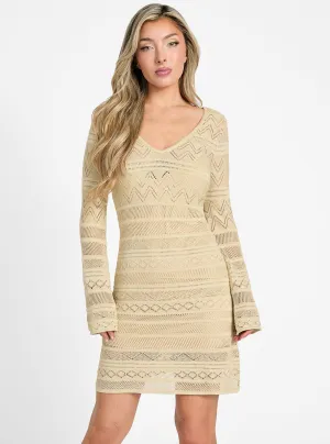 Classic and Modern Lace Detail Beige Nellie Mini Sweater Dress