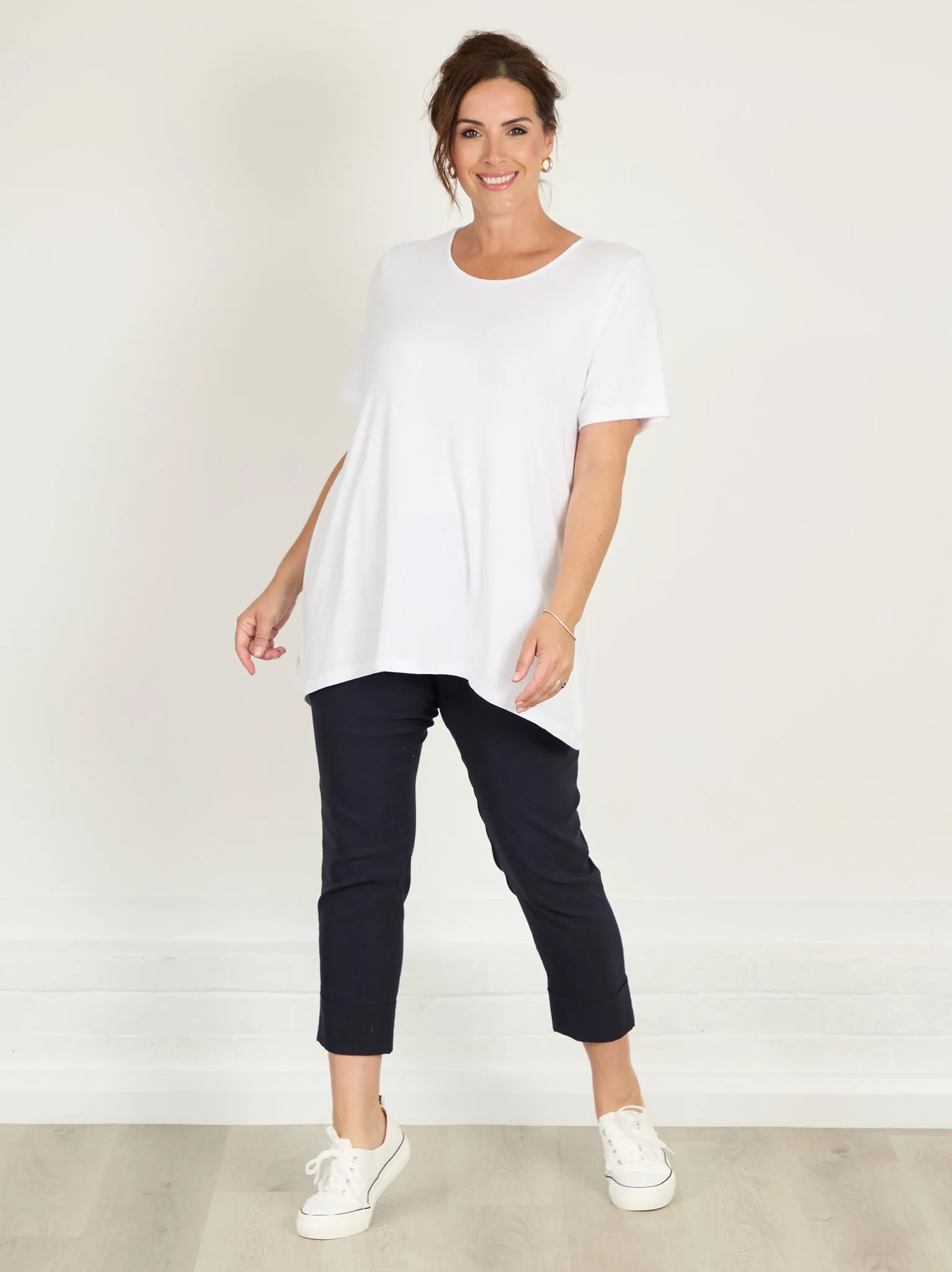 Bella 09 by ROBELL Cuff Stretch Trouser - Navy elastic waistband All Season Fit