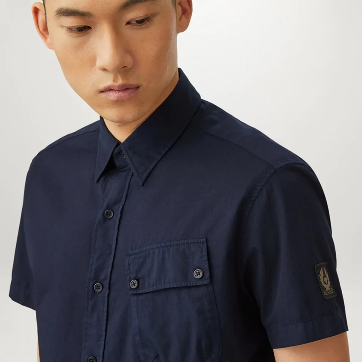 DoubleStitched Seams Organic Cotton Belstaff - Pitch SS Shirt in Dark Navy