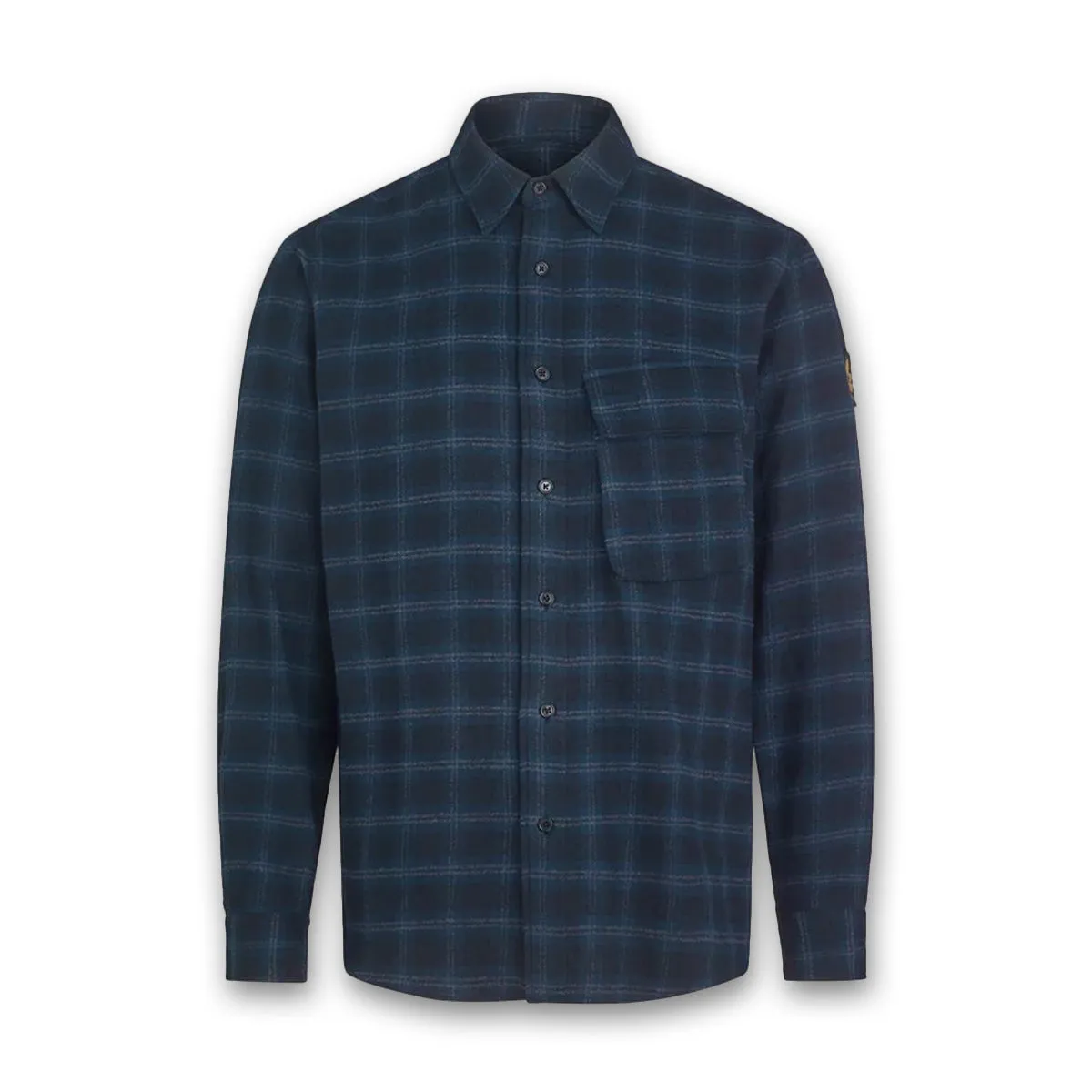 Belstaff - Scale Check Shirt in Navy/Charcoal Holiday Wear Self Fabric Tape