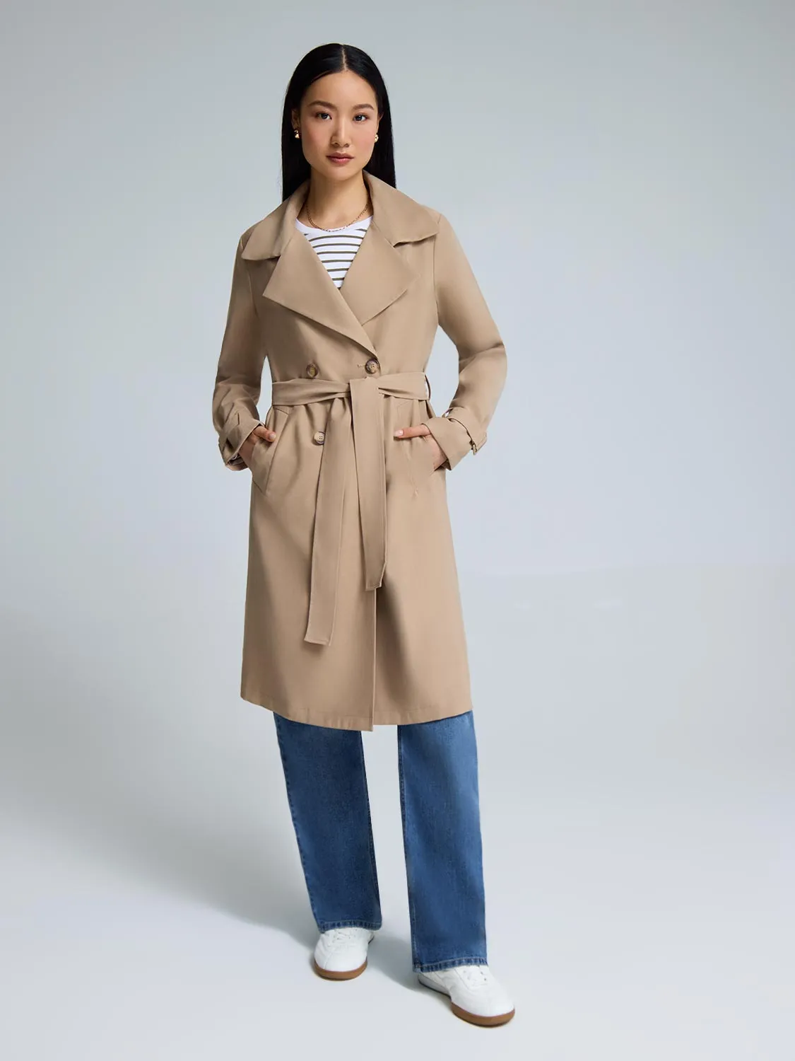 Ergonomic Silhouette Belted Mid-Length Trench Coat