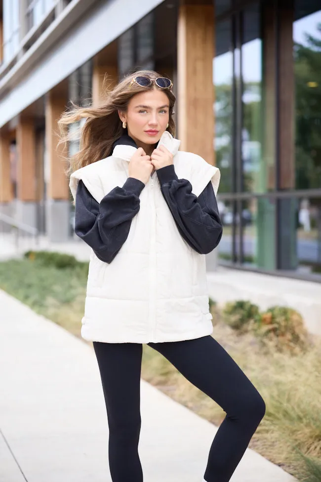 Best Bet Cream Oversized Puffer Vest SALE Comfy Street Piece