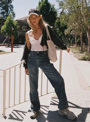 Betley High Rise Wide Leg Jeans Vintage Wash Denim Unfaded Hemline