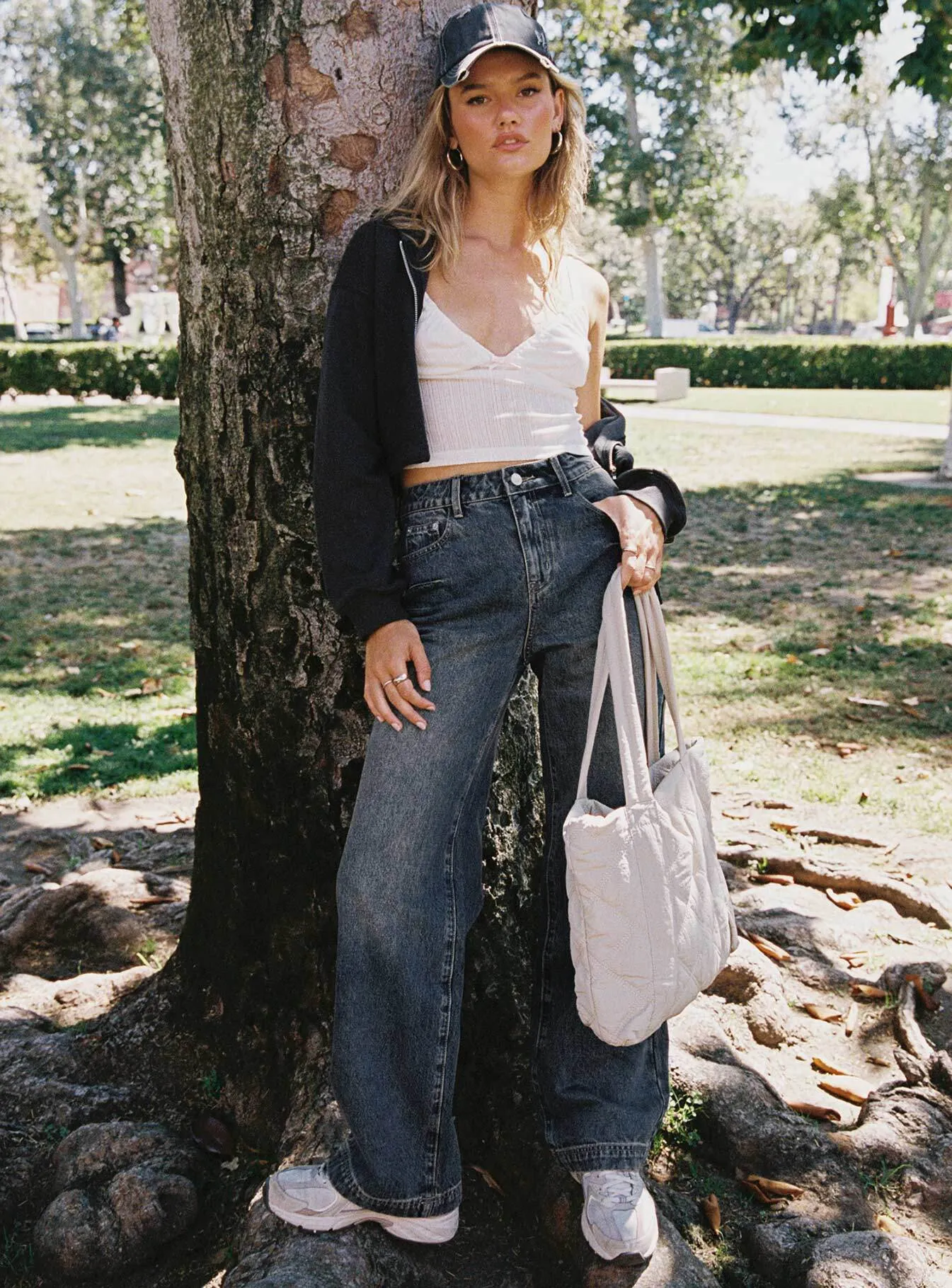 Sleek Waistband Betley High Rise Wide Leg Jeans Vintage Wash Denim