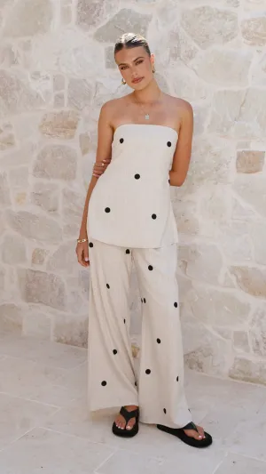 Kailani Strapless Top and Pants Set - Oatmeal / Black Polka Dot Breezy Comfort
